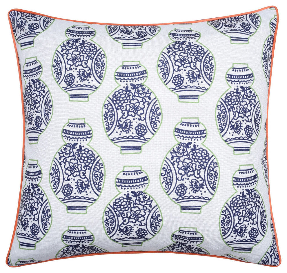 Dann Foley Double Sided Pillow Navy Vases Print, Navy Velvet