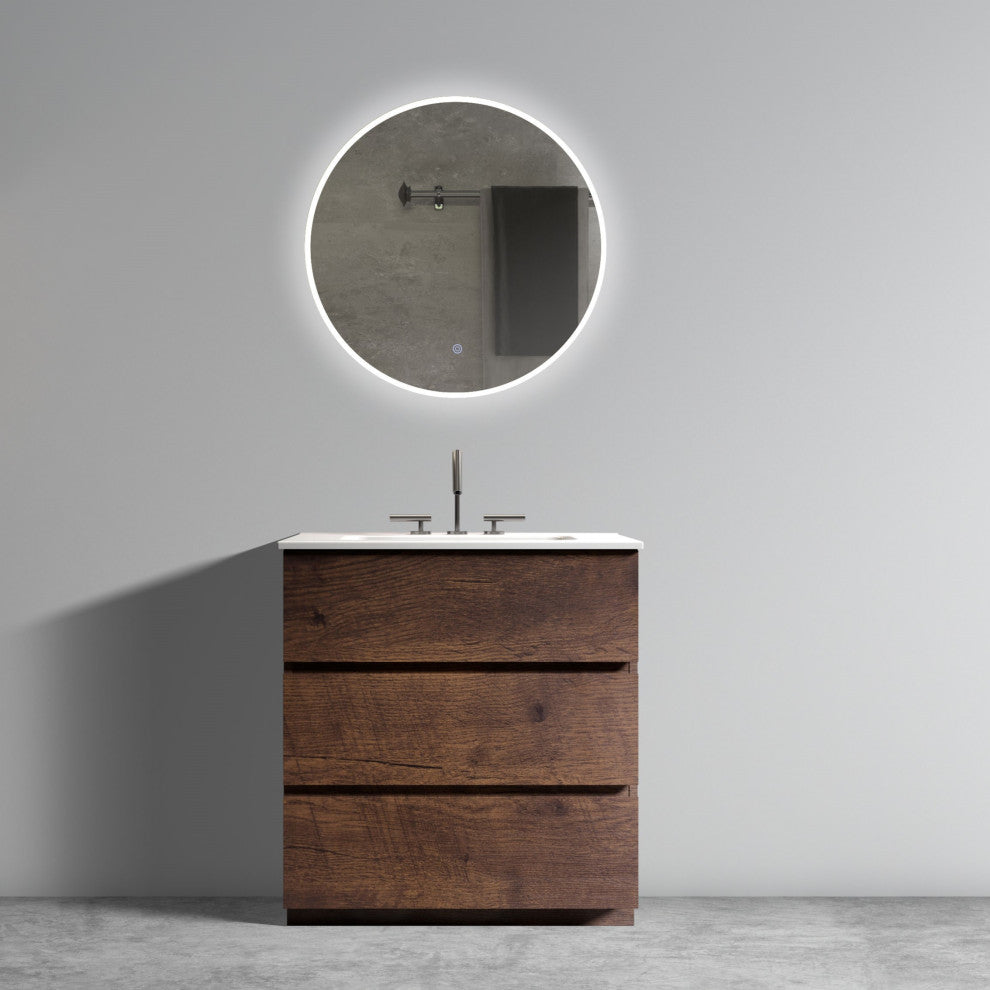 Freestanding Bathroom Vanity Set with White Ceramic Sink Basin, Walnut, 30"