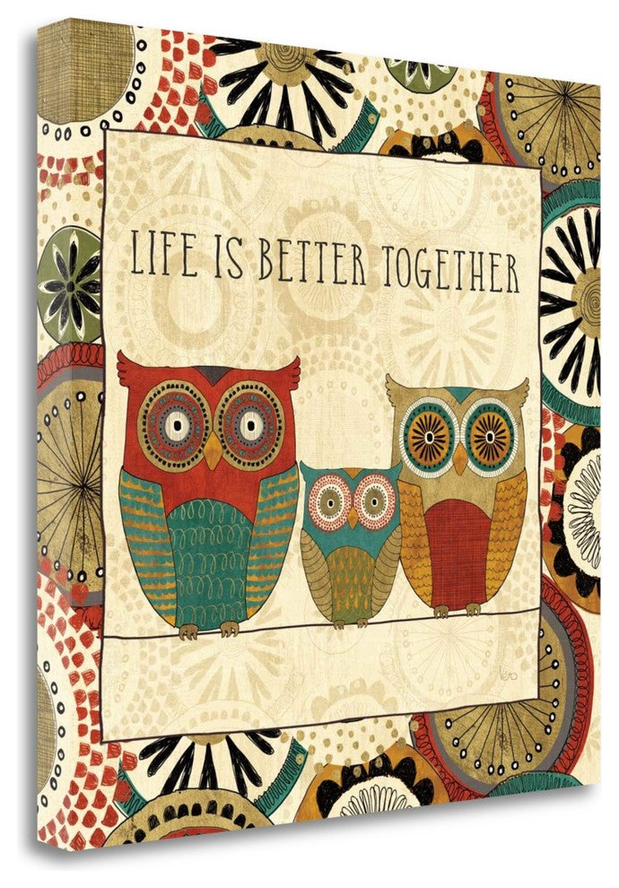 "Spice Road Owls III" By Veronique Charron, Giclee Print on Gallery Wrap Canvas