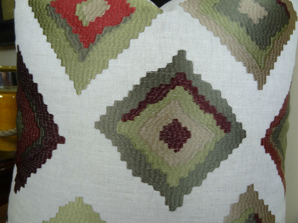 Earth Crust White Green and Red Handmade Luxury Pillow, 20"x36" King