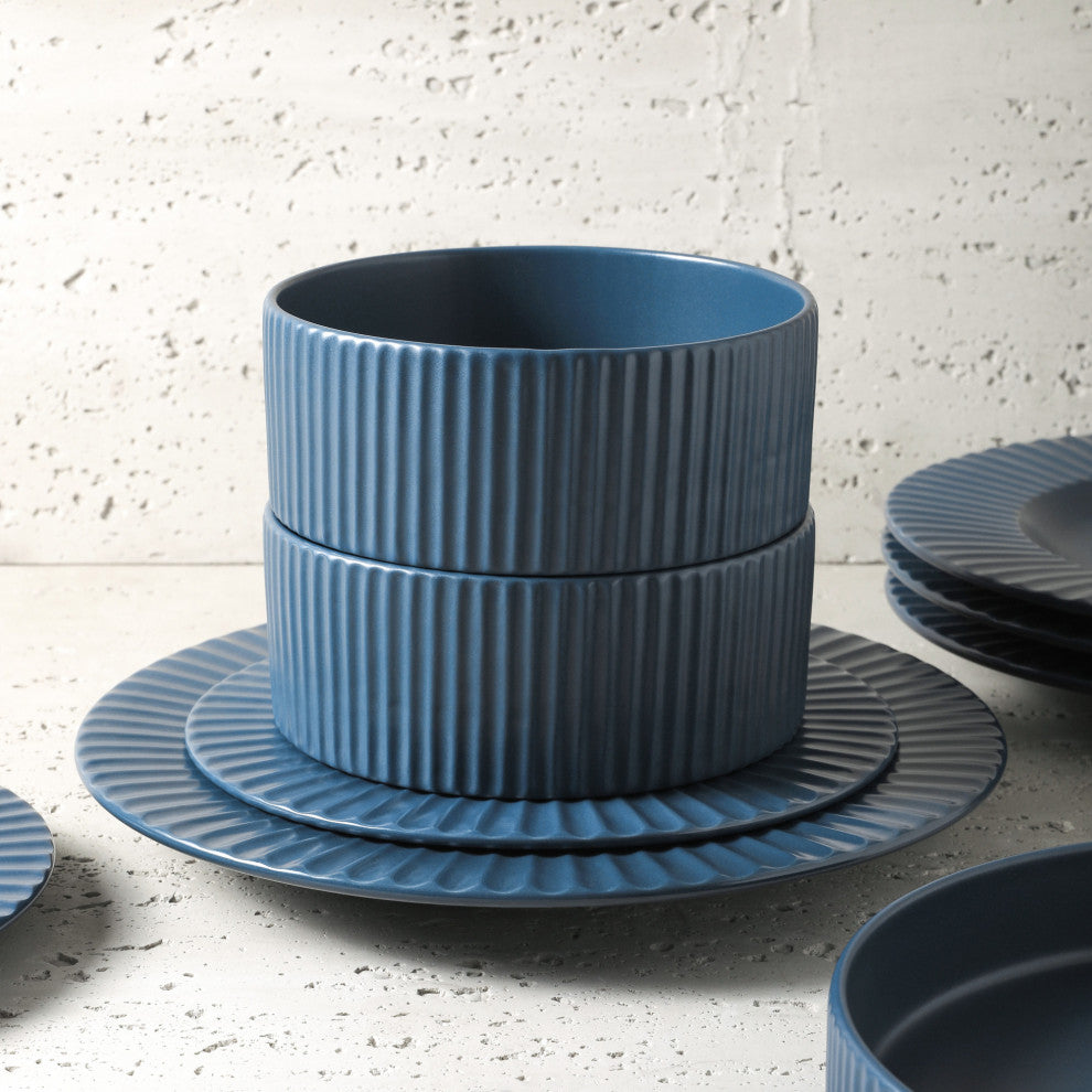 Christian Siriano Lusso Stoneware 16 Piece Dinnerware Set, Ash Blue