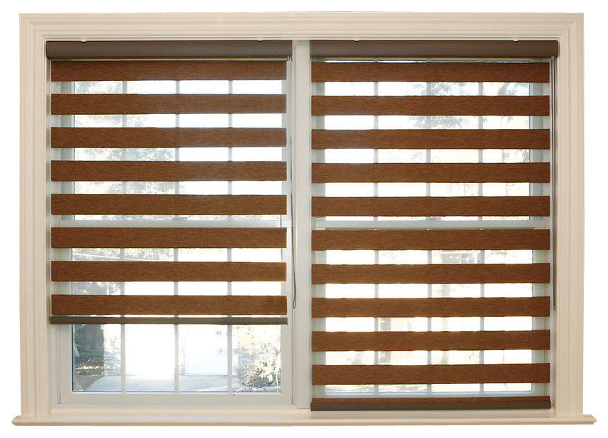 Premium Wood Look Duo Roller Window Shade, Brown, 25"