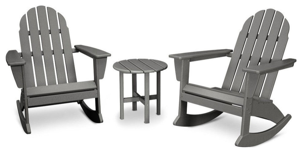 Polywood Vineyard 3-Piece Adirondack Rocking Chair Set, Slate Gray