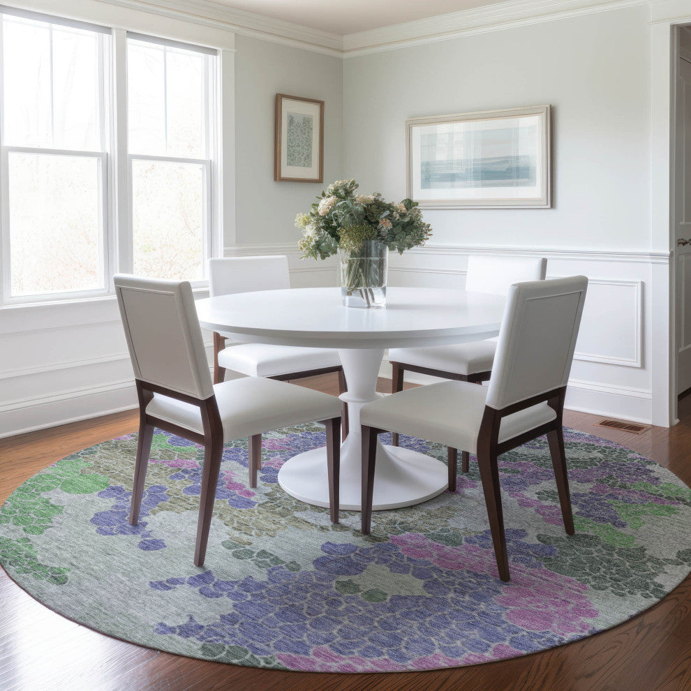 Machine Washable Indoor/Outdoor Chantille ACN1906 Purple 8' x 8' Round Rug