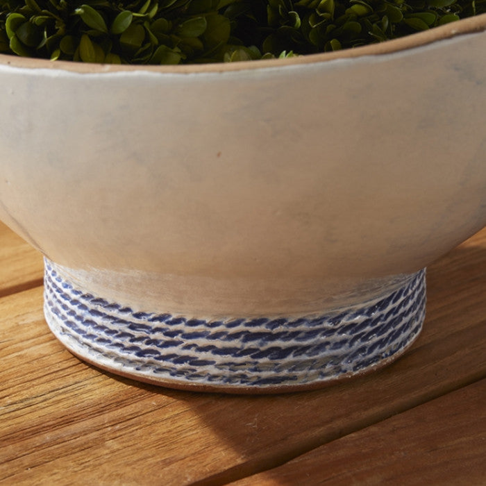 Coastal Blue White Rope Stripe Decorative Bowl Grecian Rustic Clay Ceramic