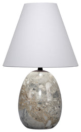 Capsule Travertine Table Lamp With Linen Shade