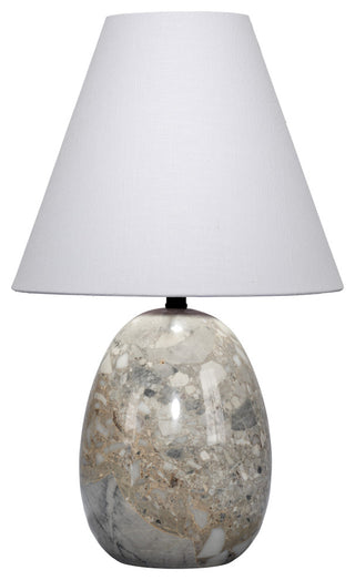 Capsule Travertine Table Lamp With Linen Shade