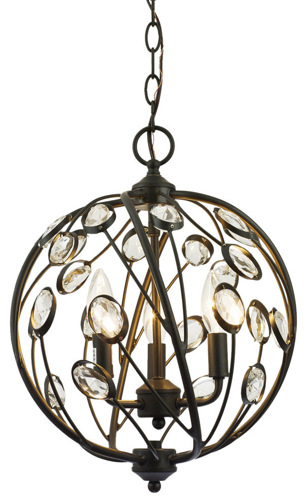 Silmin Oil Rubbed Bronze 3-Light Crystal Globe Chandelier Lighting