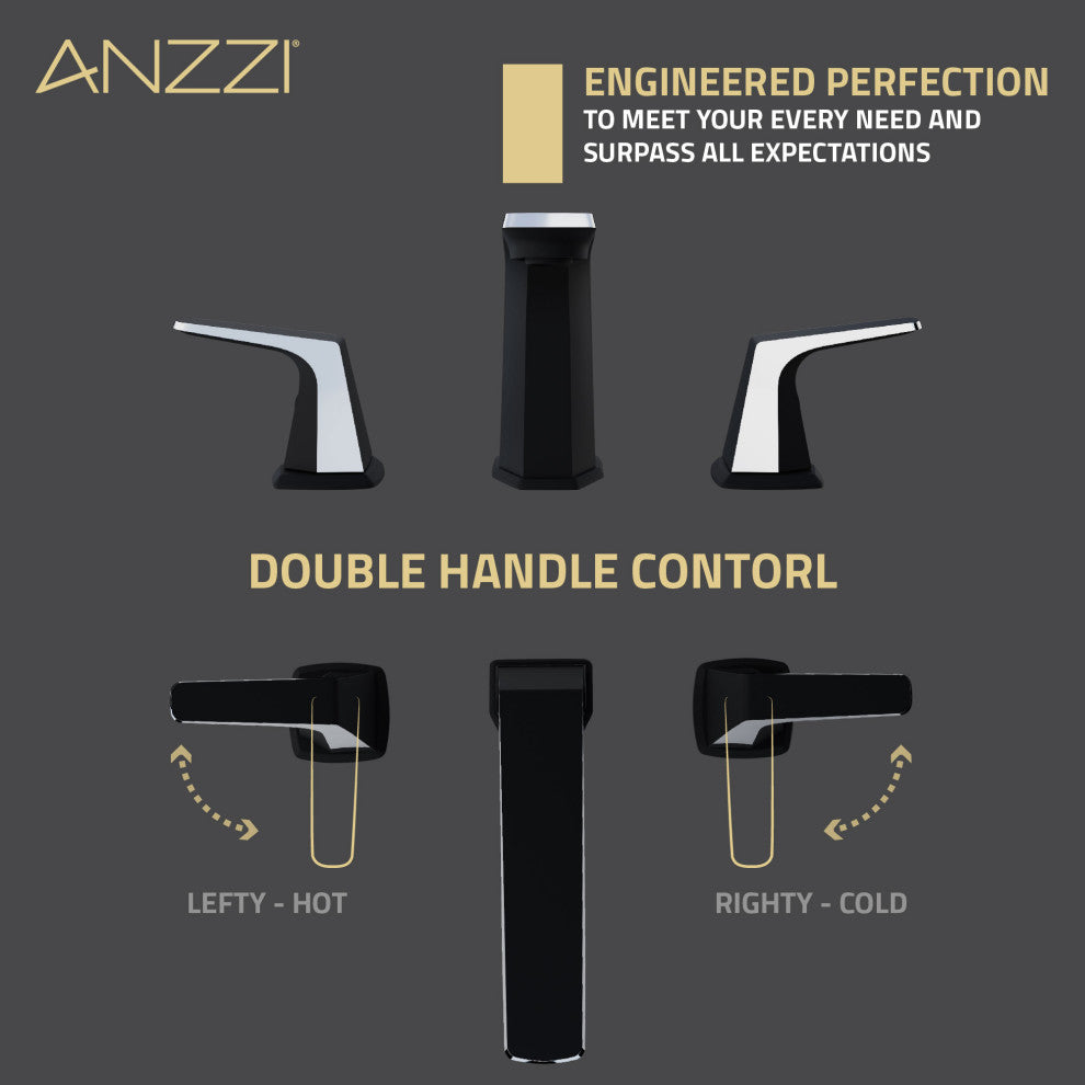 2-Handle 3-Hole Widespread Bathroom Faucet, Matte Black and Chrome
