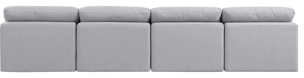 Indulge Upholstered Modular Sofa, Grey, 4-Piece: 4 Armless Chair, Down Stuffed Linen Textured Fabric