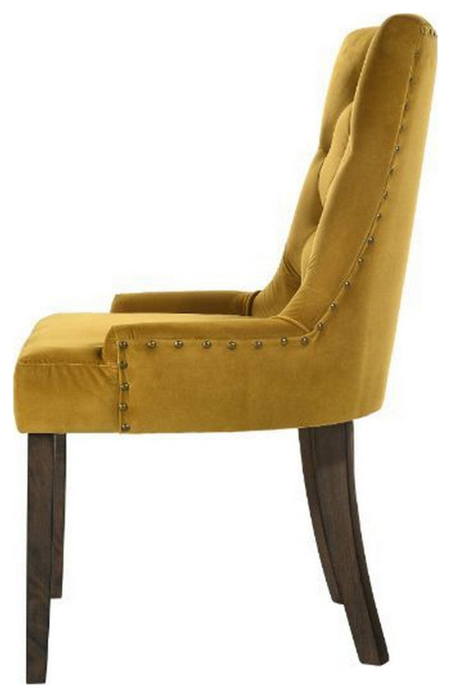 Benzara BM280322 Esme 24" Solid Wood Dining Chair Velvet Tufted Set of 2, Yellow