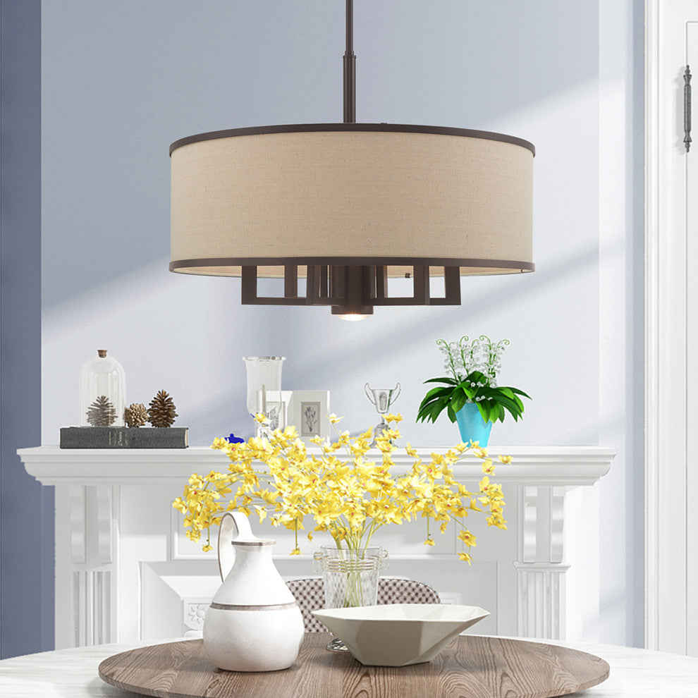 Livex Lighting 6 + 1 Light Pendant Chandelier, Bronze