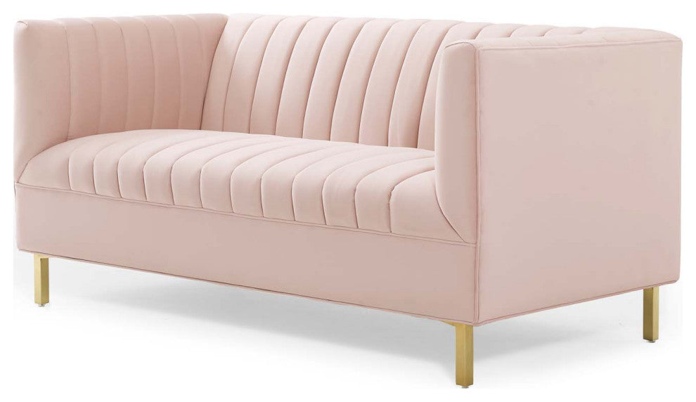 Tufted Loveseat Sofa, Velvet, Pink, Modern, Living Lounge Hotel Hospitality