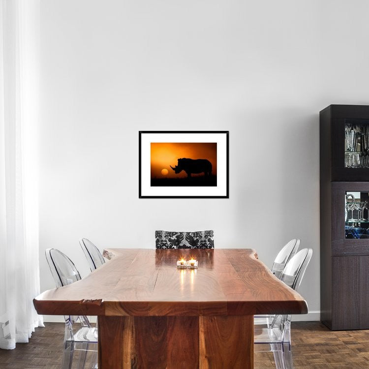 "Rhino Sunrise" Framed Digital Print by Mario Moreno, 30x22"