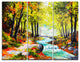 "River in Green Autumn Forest" Painting Metal Wall Art, 3 Panels, 36"x28"