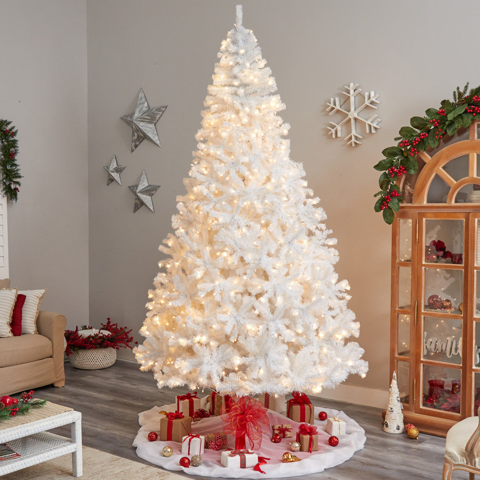 10' White Artificial Christmas Tree With 2200 Bendable Branches & 800 LED Lights