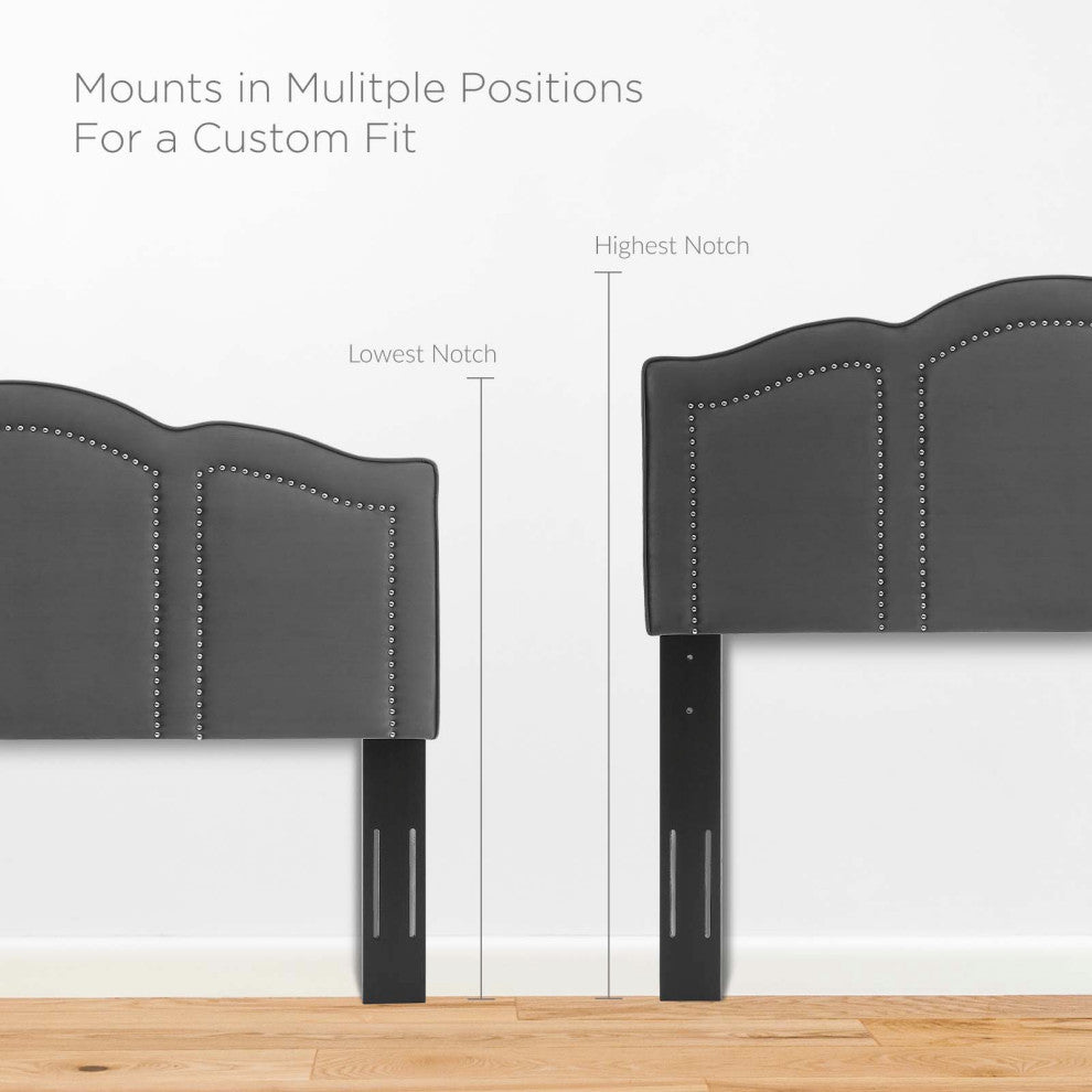Headboard, King Size, Velvet, Dark Gray, Modern Contemporary, Bedroom