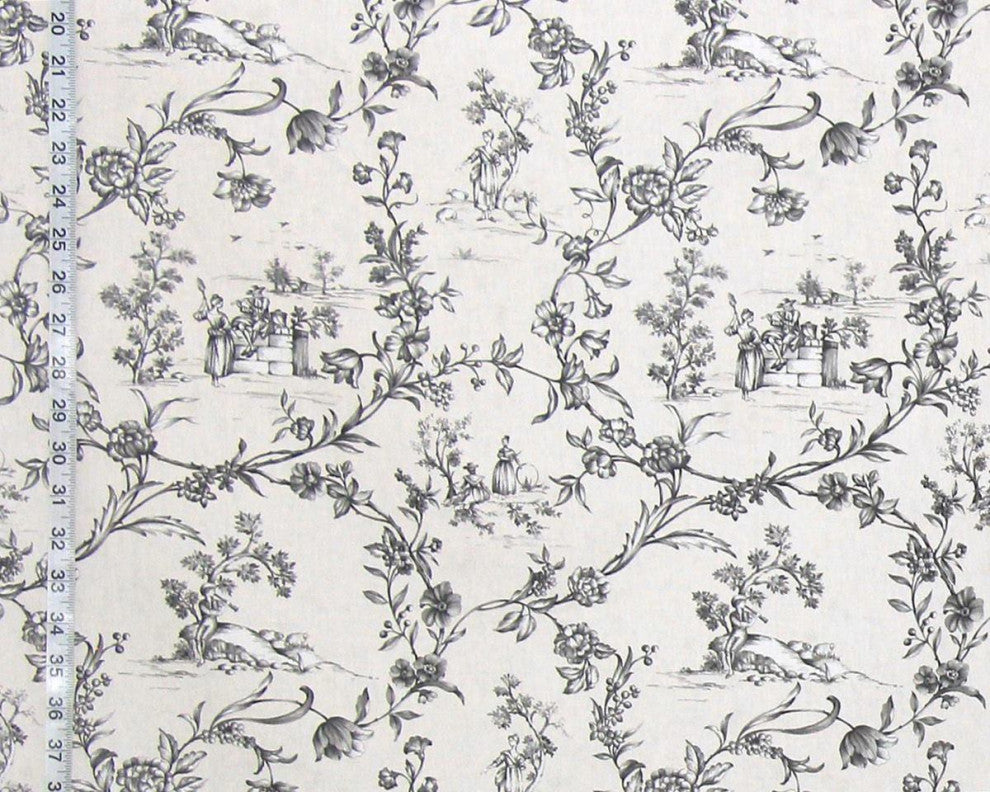 Black beige toile fabric French country home decorating material, Standard Cut