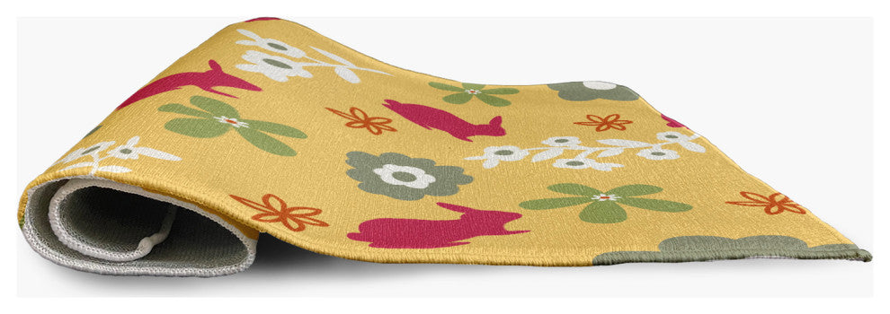 Flowery Love with Bunnies Chenille Area Rug