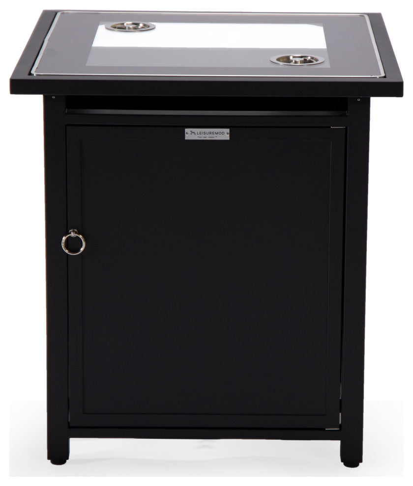 LeisureMod Walbrooke Square Fire Pit Table and Tank Holder, Black