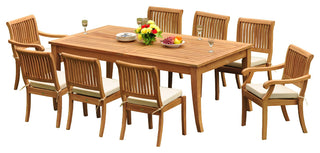 9-Piece Outdoor Teak Dining Set, 122" X-Large Rectangle Table, 8 Arbor Chairs