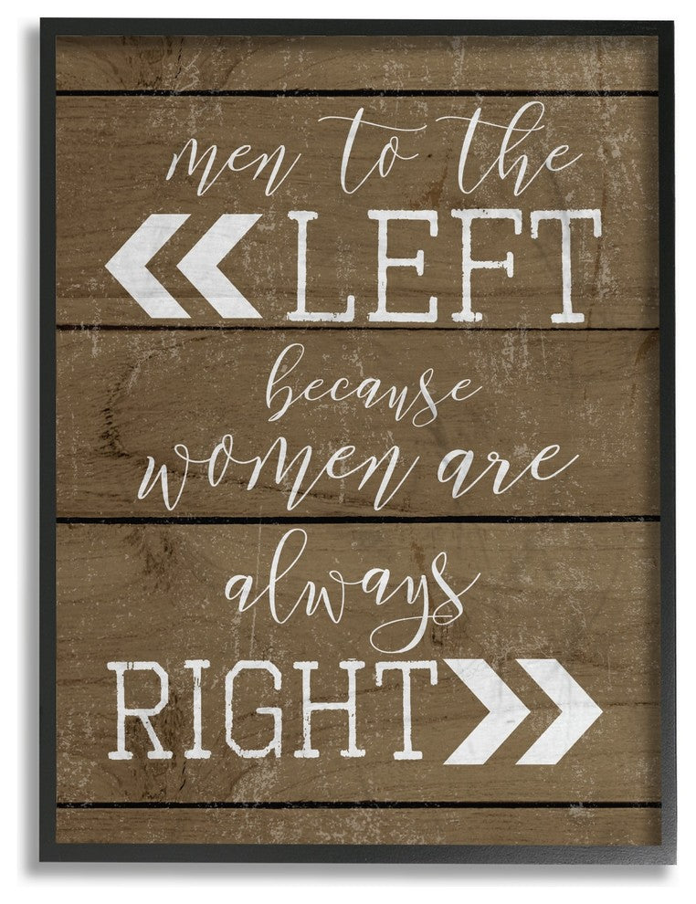 Men Left Because Women Are Right Planked Look Framed Giclee Art, 11"x14"