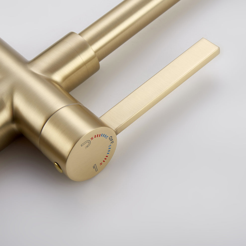Single Handle Floor Mounted Tub Faucet, Brushed Gold