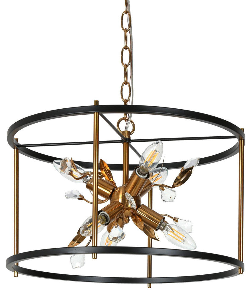 LNC 3-Light Black and Polished Gold Drum Modern/Contemporary Crystal Chandelier
