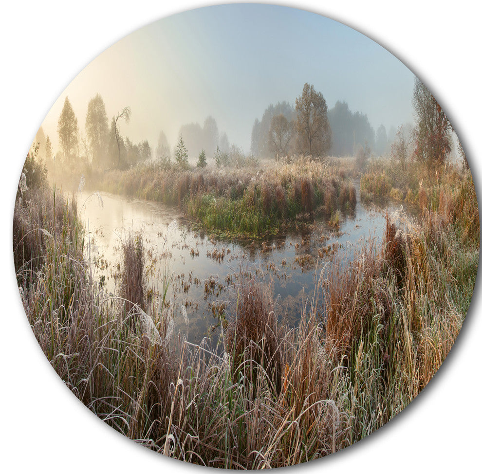 Frosty Grass Aside River Panorama, Landscape Round Wall Art, 23"