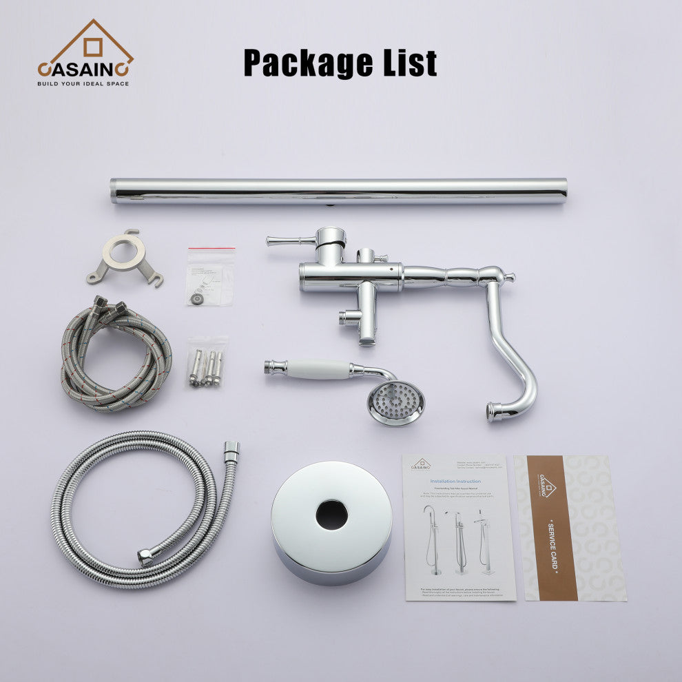 Single Handle Classical Freestanding Bathtub Faucet with Hand Shower Hand, Chrome