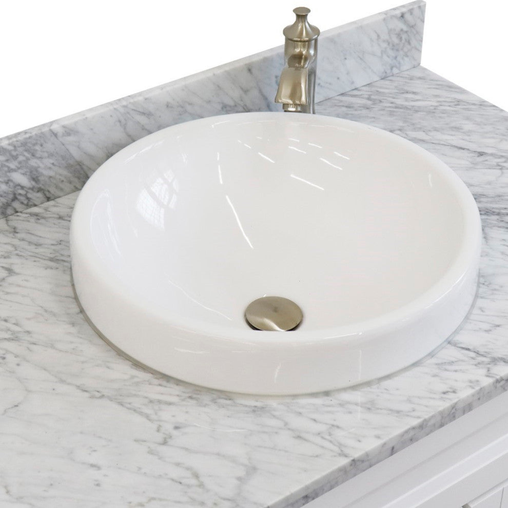 37" Single Sink Vanity, White Finish With White Carrara Marble