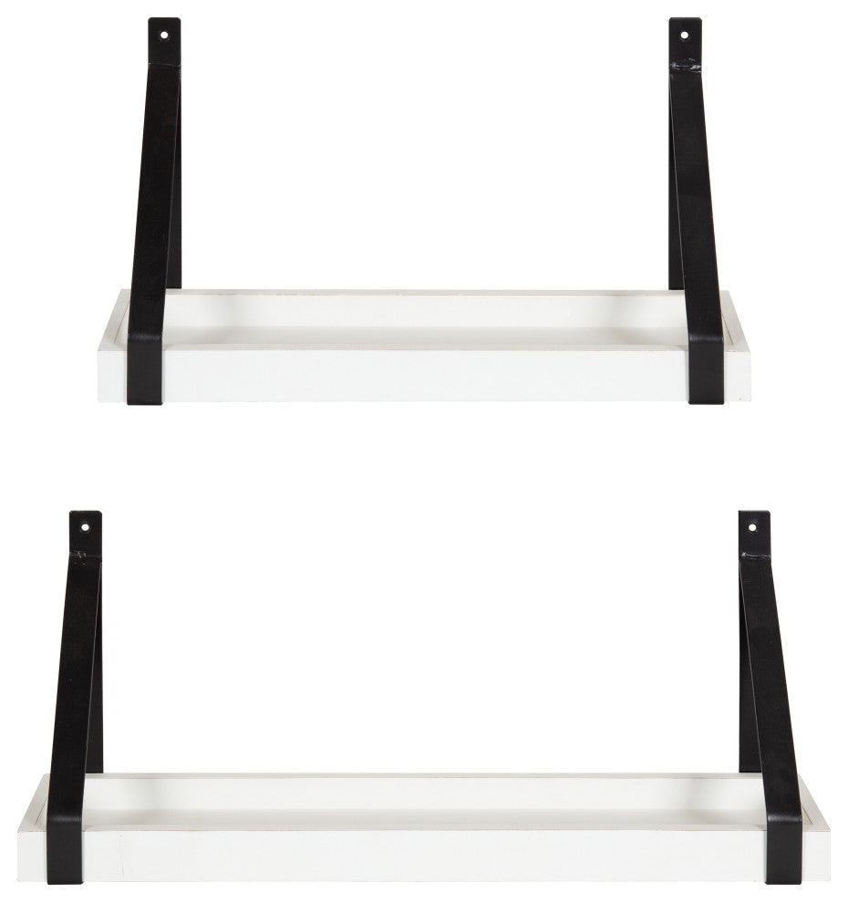 Sudbury Wood and Metal Wall Shelf Set, White/Black 2 Piece