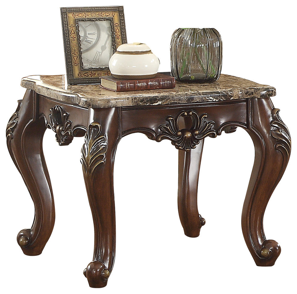 ACME Devayne End Table, Marble and Dark Walnut