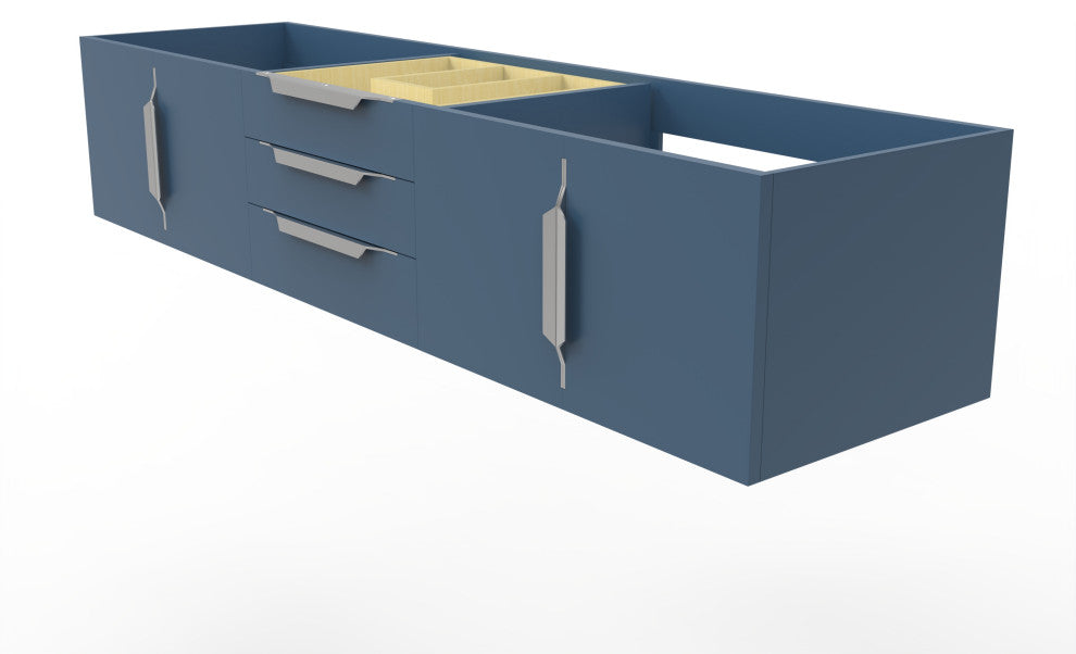 CastelloUSA Alpine 72" Wall Mounted Vanity, Base Only, Blue, Chrome Handles