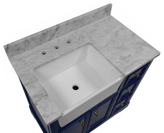 Zelda 36" Bathroom Vanity, Base: Royal Blue, Top: Carrara Marble