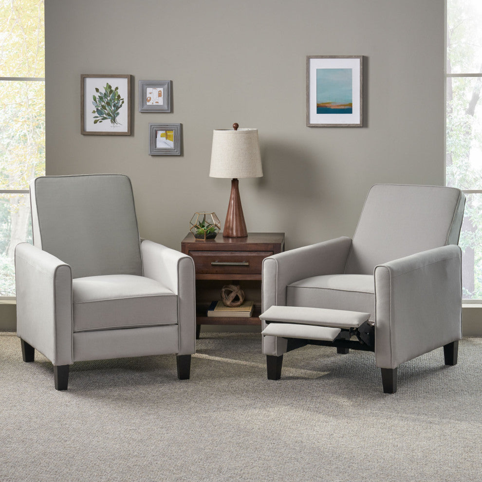 Susan Fabric Recliner, Set of 2, Light Gray and Dark Brown
