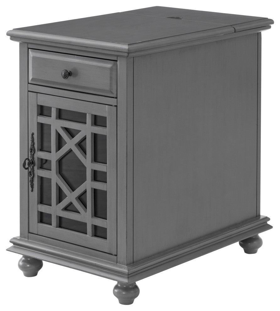 Elegant Chairside Table with Charging Station, Grey