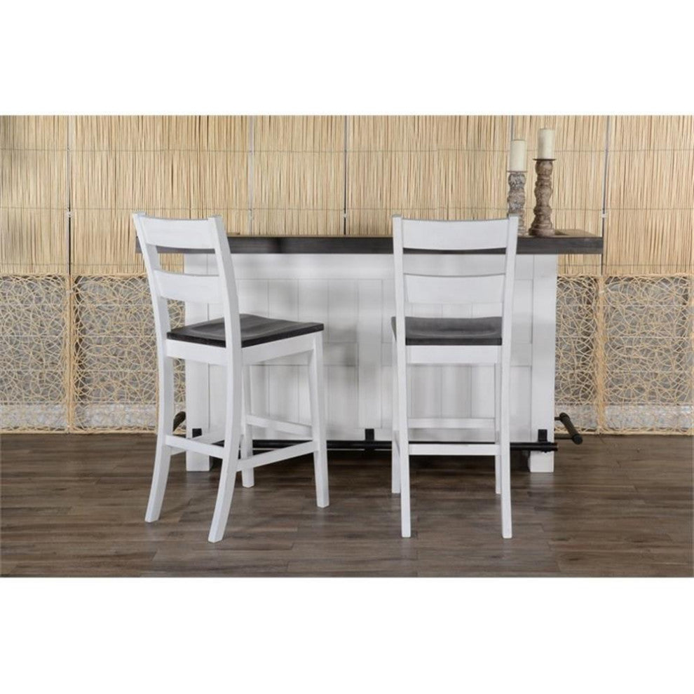 Sunny Designs Carriage House 78" Farmhouse Wood Bar Unit in Dark Brown/White