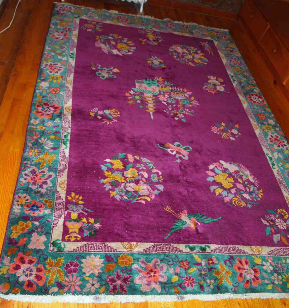 Handmade Antique Art Deco Chinese Rug, 5.10'x8.5', 182cmx259cm 1920s