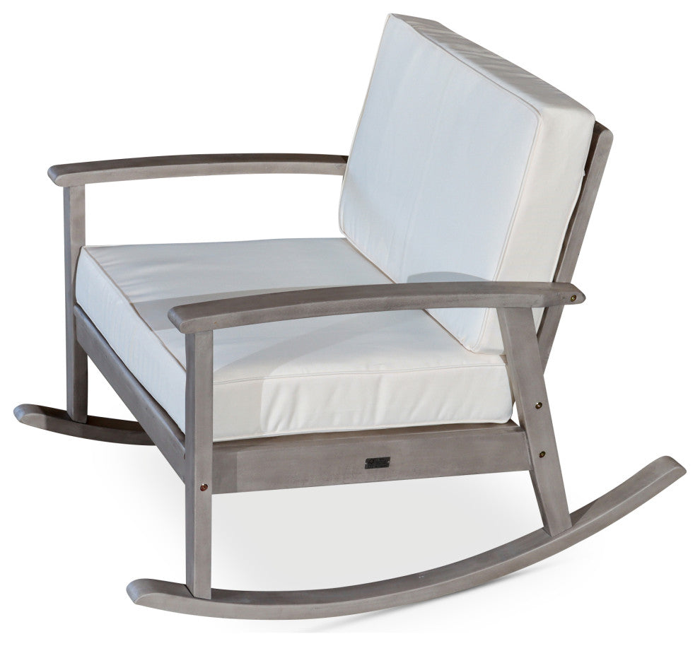 DTY Outdoor Living Longs Peak Eucalyptus Rocker w/ Cushions, Silver Gray, Cream