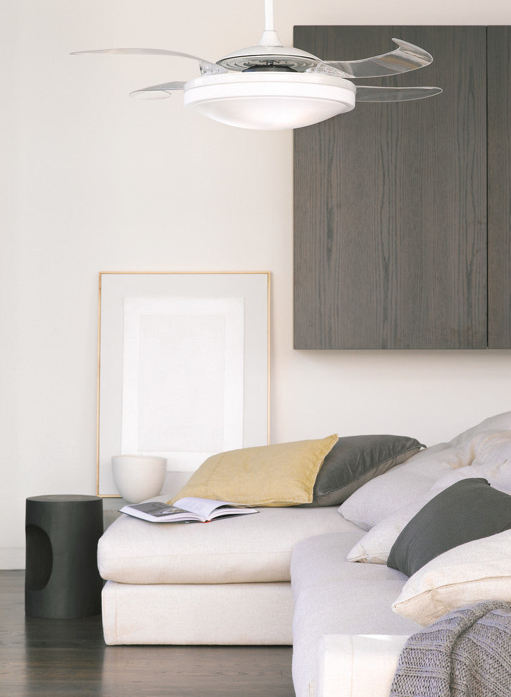 Fanaway Evo2 Retractable 4-Blade Lighting Ceiling Fan, Brushed White