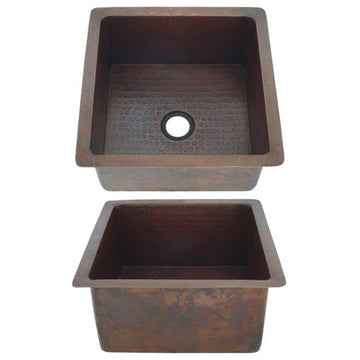 15" Square Copper Bar-Prep Sink With Squared Corners