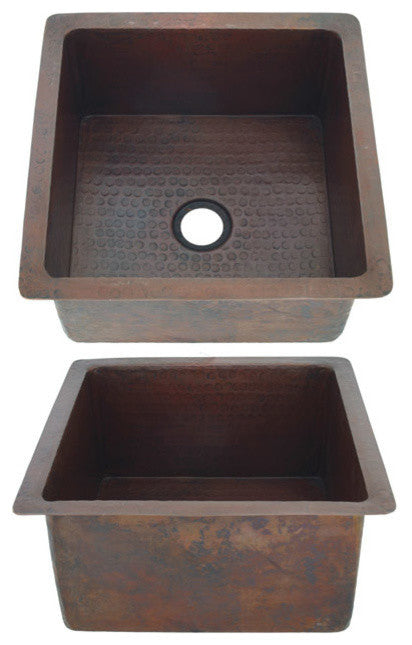 15" Square Copper Bar-Prep Sink With Squared Corners