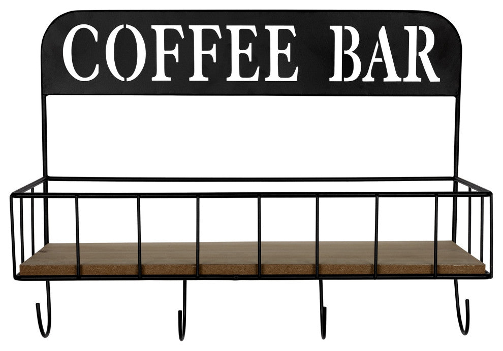 Coffee Bar Metal and Wood Wall Shelf