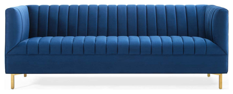 Shift Channel Tufted Performance Velvet Sofa - Navy