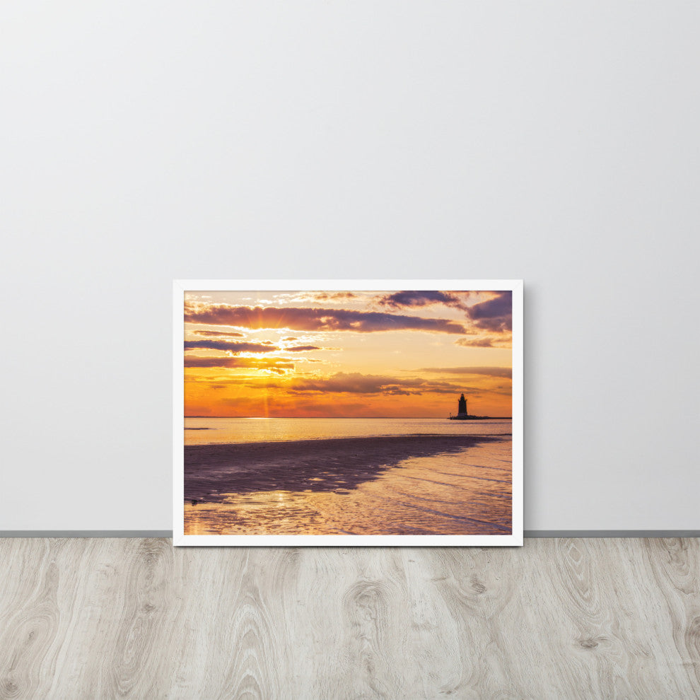 Cape Henlopen at Sunset Coastal Landscape Framed Photo Paper Wall Art Prints, White, 18" X 24"