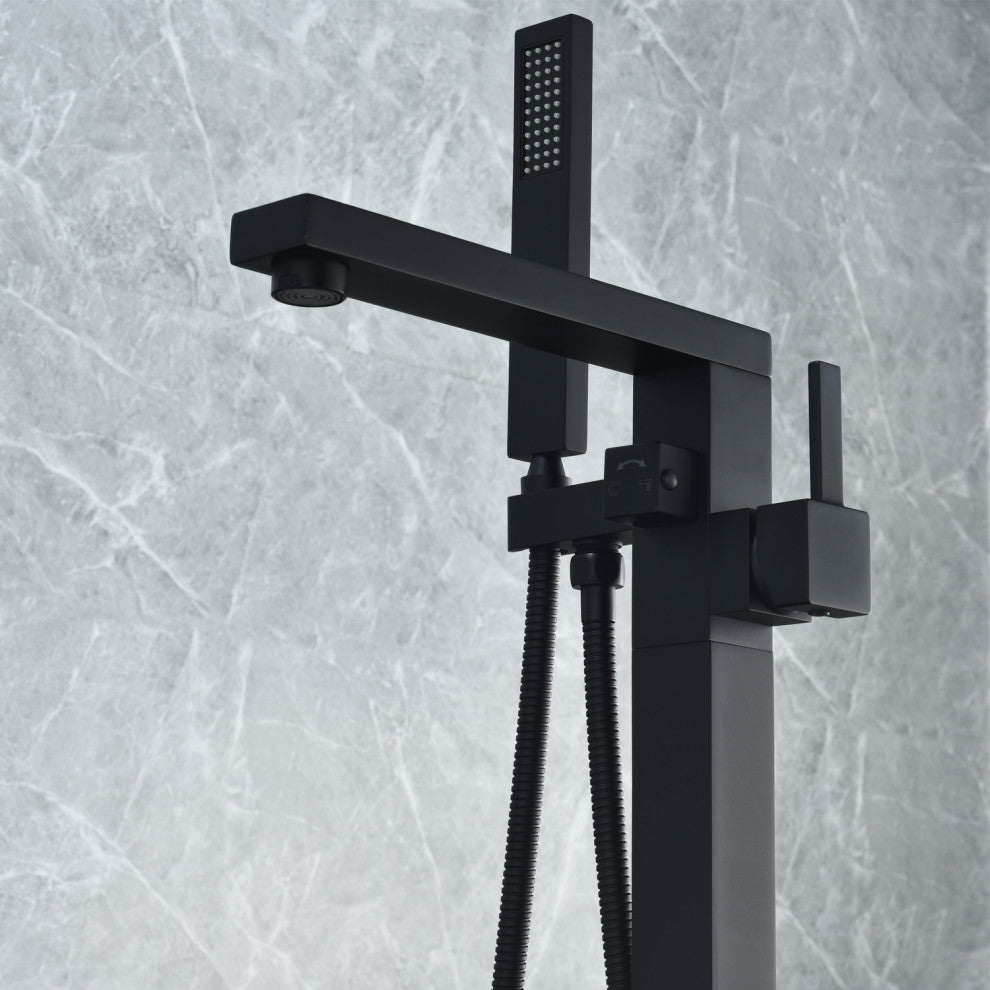 Campia Single Lever Handle Floor Mounted Tub Filler With Handshower, Matte Black