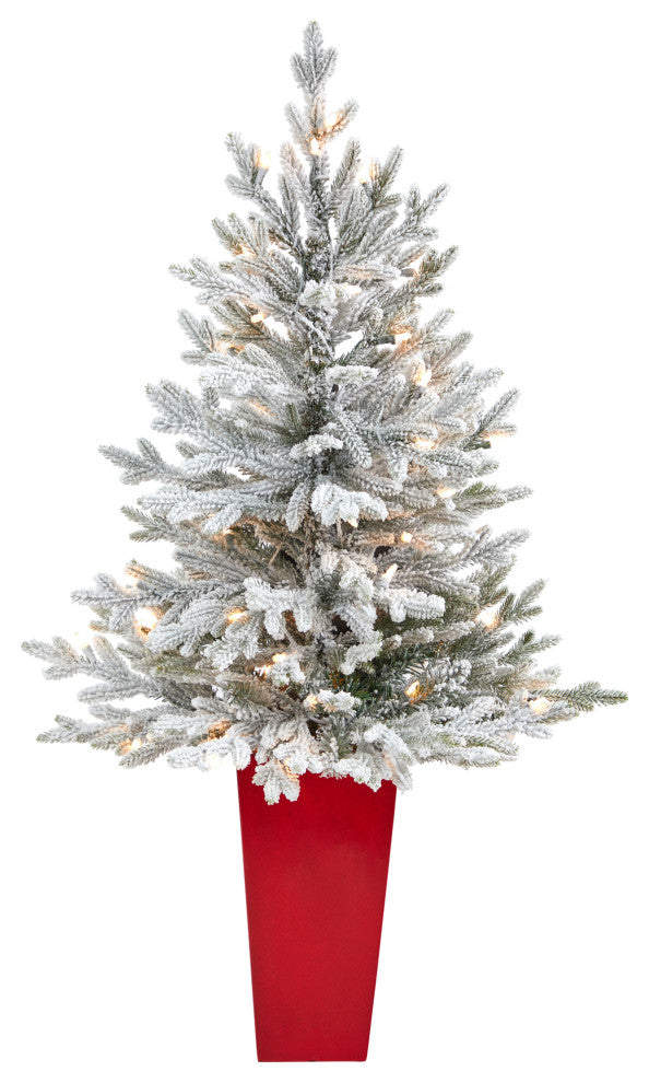 4' Flocked Fraser Fir Faux Xmas Tree W/200 Lights & 481 Bendable Branches