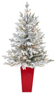 4' Flocked Fraser Fir Faux Xmas Tree W/200 Lights & 481 Bendable Branches