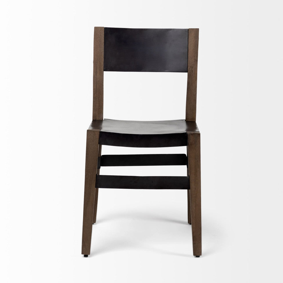 Nell Black Iron Seat With Medium Brown Solid Wood Frame Dining Chair